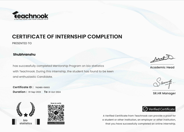 Biostatistics (Teachnook) certificate