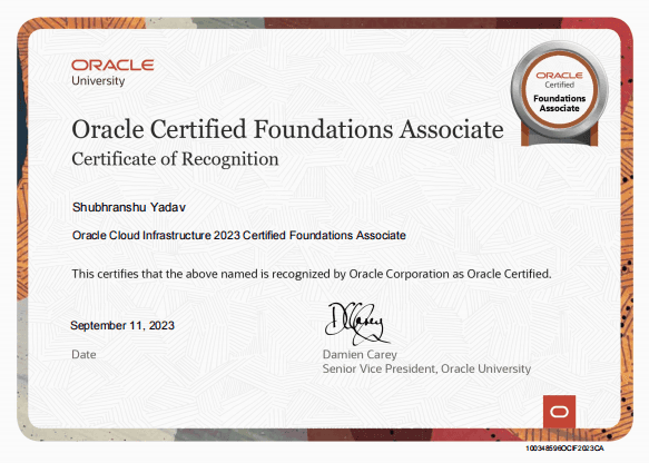 Cloud Infrastructure (Oracle) certificate